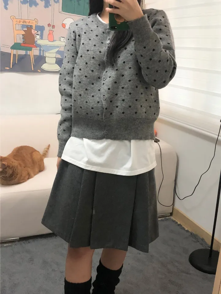 도트 라운드 니트 가디건 3color 상세 이미지 18