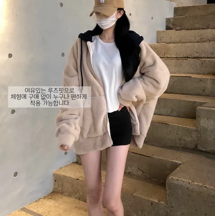 당일🚀[보온성갑/남여공용] 포근 양털 보들 플리스 투웨이 집업 곰돌이 후드 후리스 상세 이미지 8