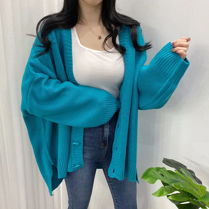 🚀당일발송-레드/블랙🚀[고퀄/데일리룩] 봄🌸 가을 디얼 터크 언발 오버핏 니트 가디건 상세 이미지 31