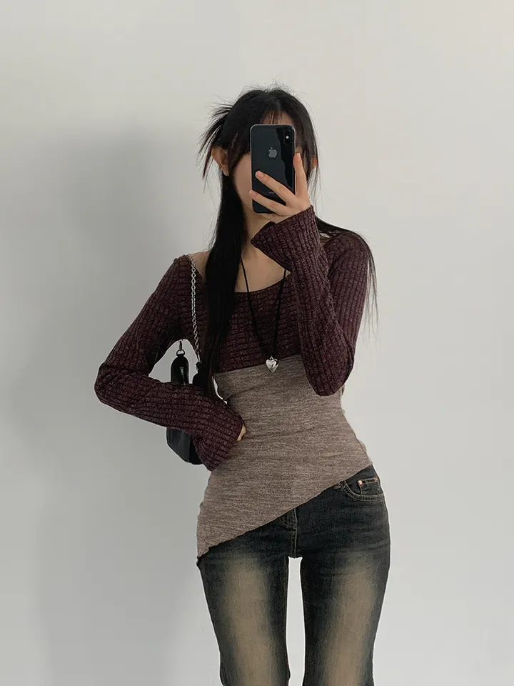 [레이어드세트/몸매보정핏! 뒷모습도완벽🖤 슬림핏 홀터나시 긴팔크롭티 레이어드세트] 리엘사선홀터나시SET 상세 이미지 22
