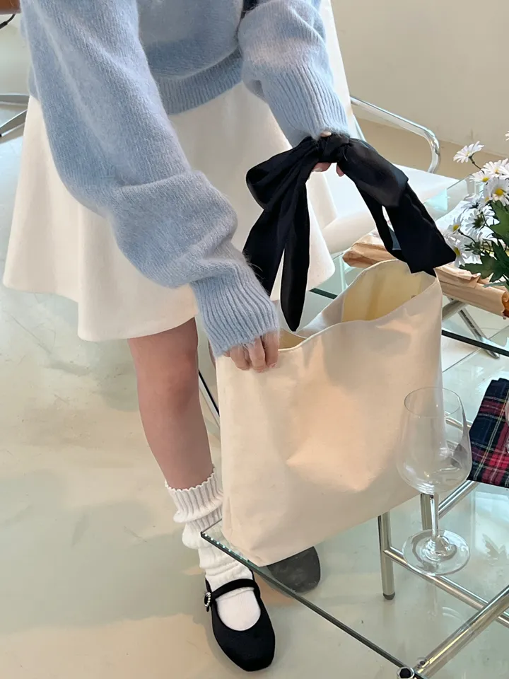 봄신상 리본 에코백 캔버스 가방(캐쥬얼, 리본포인트백) 상세 이미지 6