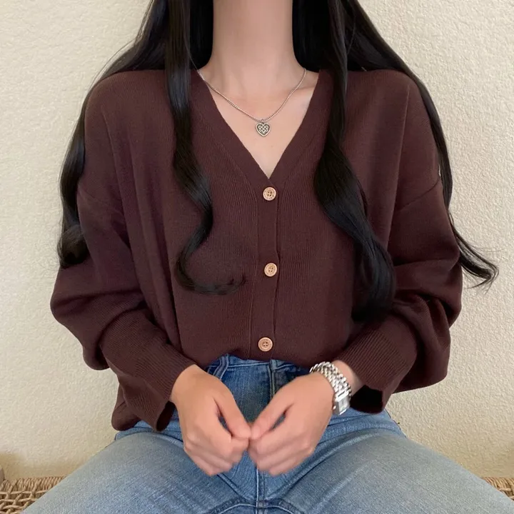 [12컬러/루즈핏] 복숭아 브이넥 단추 긴팔 가디건 상세 이미지 16