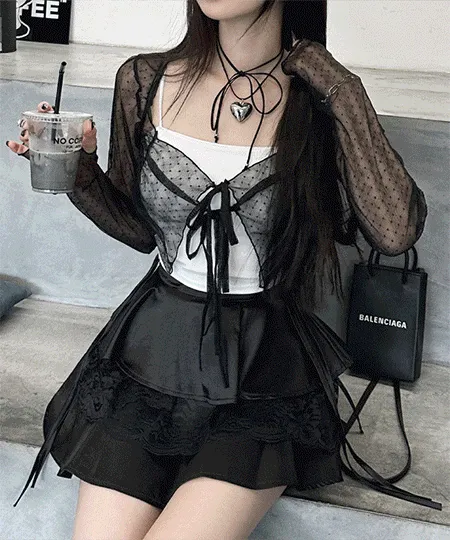 여신 레이스 워머 리본 가디건