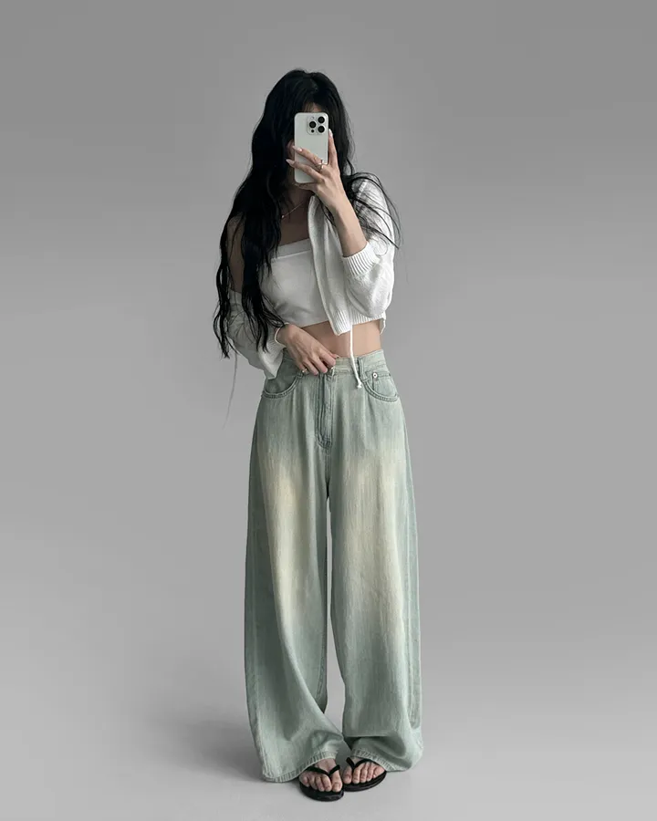 [후들후들 원단] 잔나비 소프트 워싱 와이드 루즈핏 얇은 원단 여름 데님 팬츠 청바지 상세 이미지 50