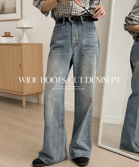 [製作] [ふくらはぎのない]セリニーバックバンディングワイド ブーツカットデニム パンツ・ズボン 89565ビッグサイズの女性衣料品