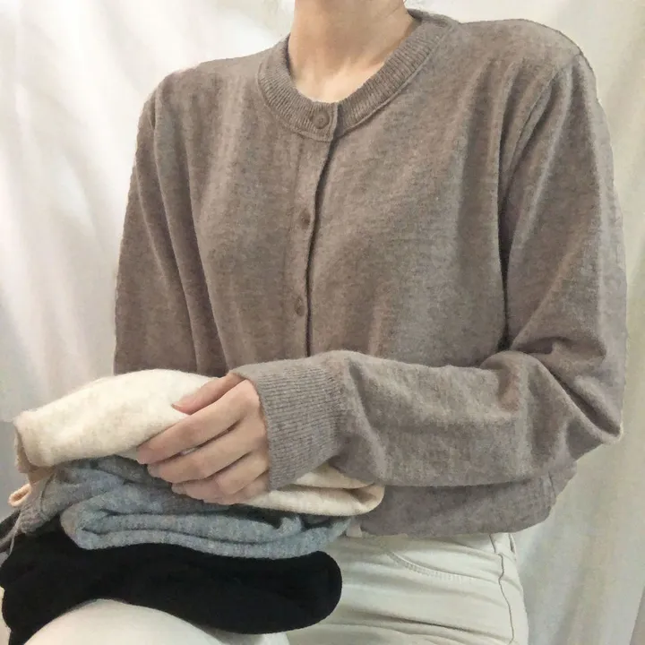 [역대누적1위][엄마소장/MD기획] 리얼 울 캐시미어 베이직 가디건 / 가벼운 울 라운드넥 단추 가디건 / 숏 니트 기본 긴팔 가디건 상세 이미지 8