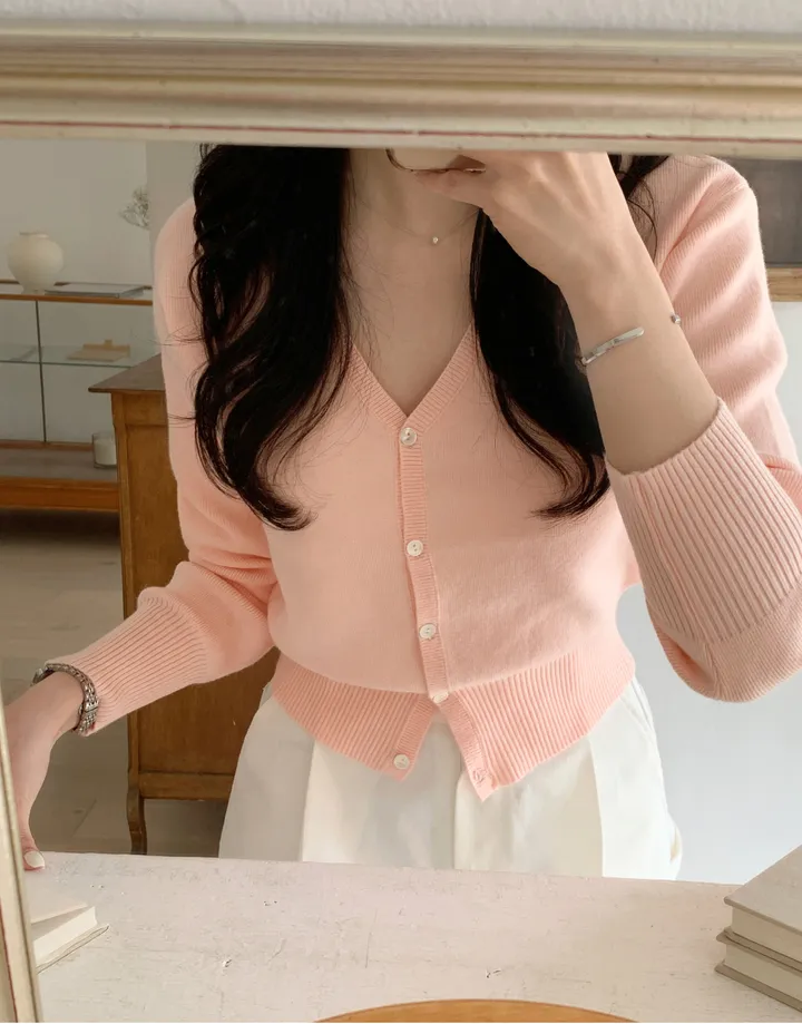 [봄신상/베이직/데일리] 빌리 브이넥가디건 7color 핑크그레이노랑 시보리 여리 니트 상세 이미지 54