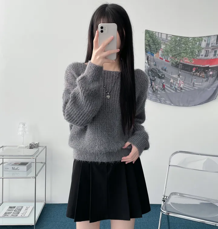 Pine leaf boat nect crop knit 상세 이미지 22