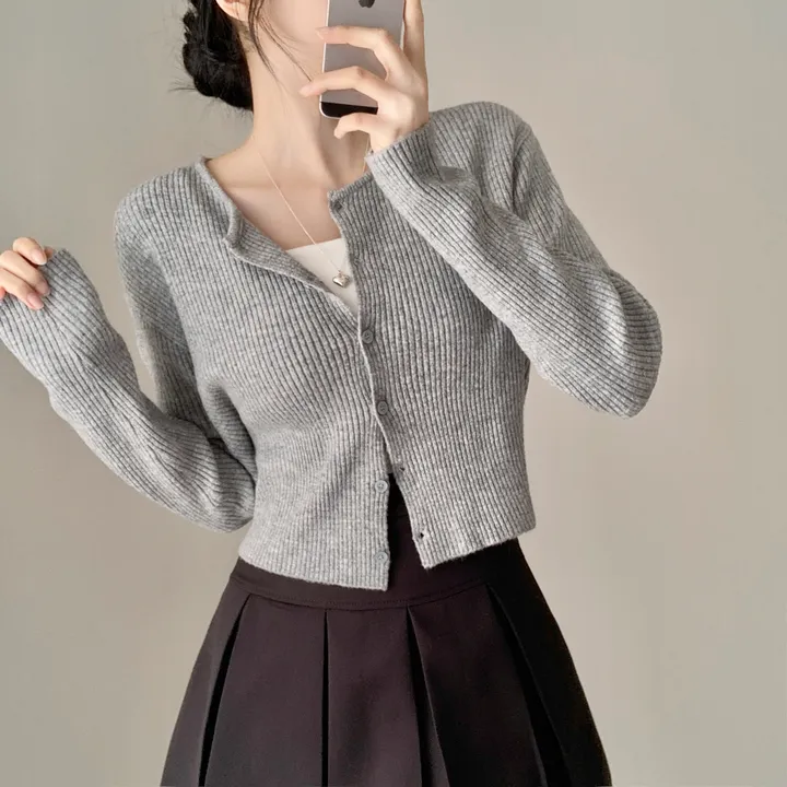 [캐시울/만족도100%] 크렌베리🍇 여리핏 캐시울 아크릴 라운드 골지 크롭 긴팔 가디건 상세 이미지 19
