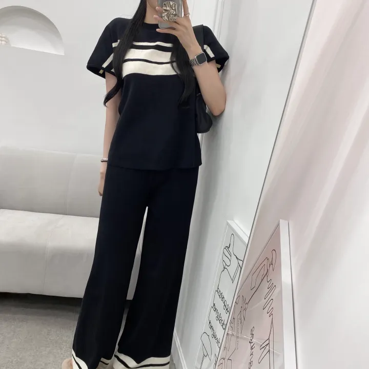 [set/1탄!]배색 니트 반팔 롱 와이드 팬츠 투피스 트레이닝 세트 2color 상세 이미지 11