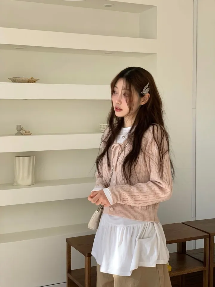 [리본스트랩ෆ]레이플 무드 루즈 여리핏 꽈배기 케이블 니트 리본 가디건 5color 상세 이미지 25