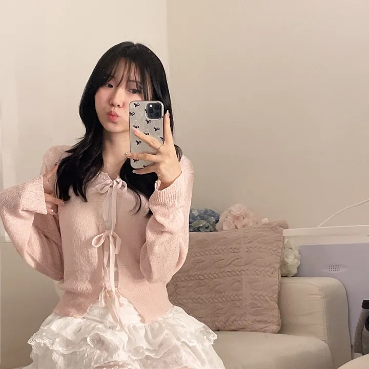[리본포인트🎀/여름가디건] 살안타 부클 니트재질, 모얀 쓰리리본 여름 부클 니트 가디건 상세 이미지 14