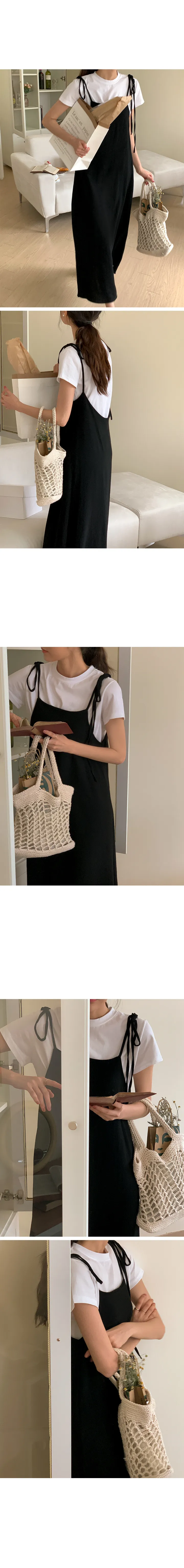 나이니 썸머포피 린넨 리본 뷔스티에 원피스