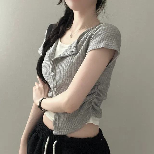 [ 가디건일체형/반팔ver🔥 ] 로제 레이어드 옆셔링 반팔가디건 티셔츠(3col) 상세 이미지 8
