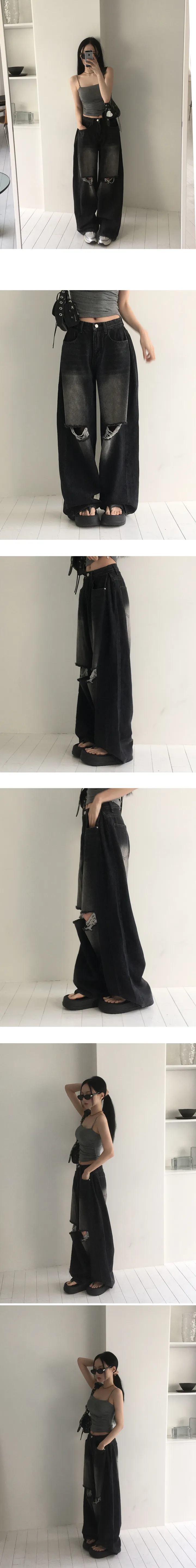 기획🫶🏻[모델추천/직원소장🖤] 기장선택 사이드 핀턱 롱 와이드 팬츠 데미지 VER - 4color 상세 이미지 8