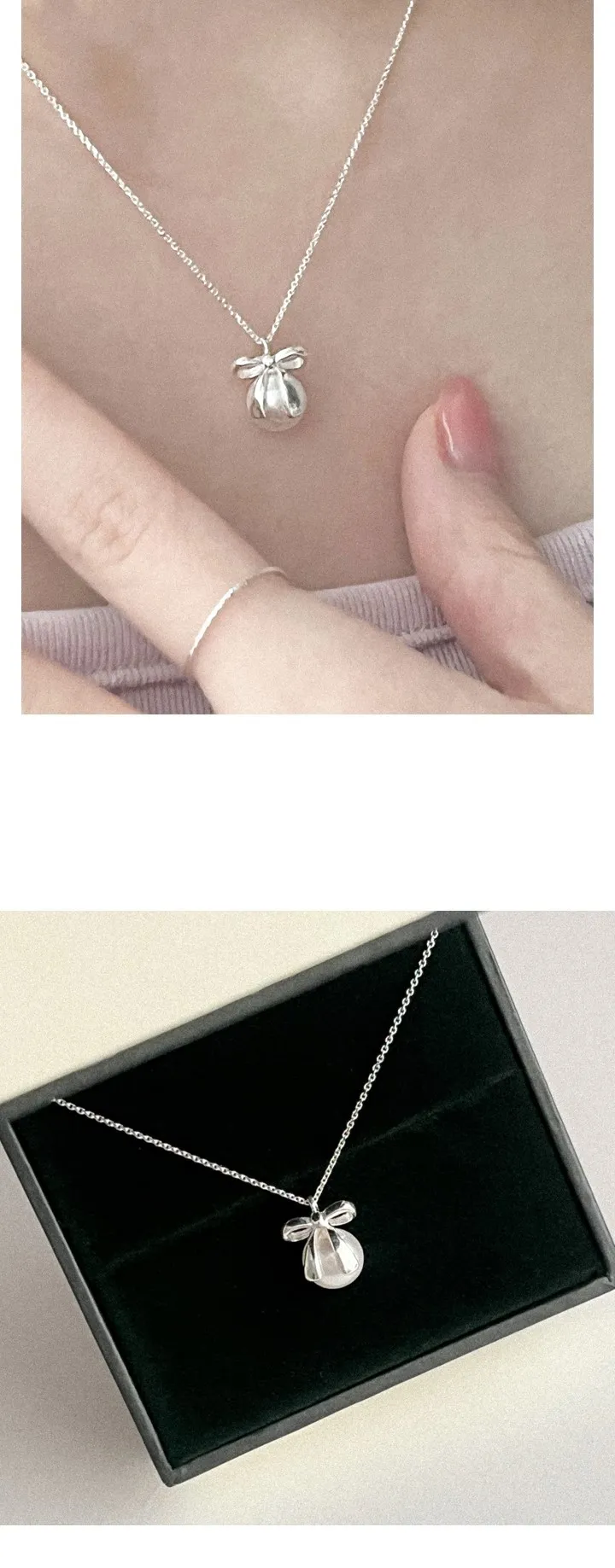 [인기!][당일발송] Pearl ribbon necklace /실버 925 리본 진주 러블리 발레코어 여리 하객룩 순은 목걸이 상세 이미지 13