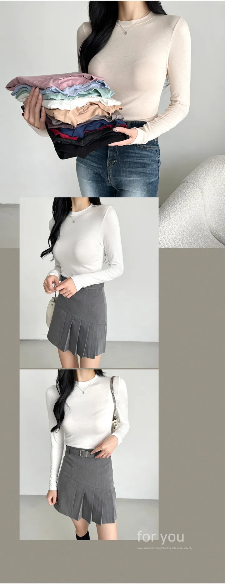 (쫀쫀/핏메이커) 늘씬핏 데일리 슬림 스판 긴팔 티셔츠 12color 이너 레이어드 무지 상세 이미지 4