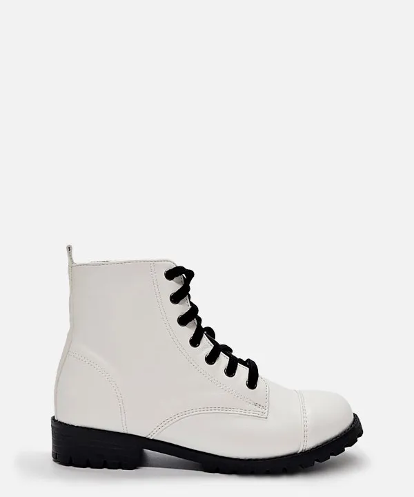 C12 레이스업 통굽 워커  3cm 화이트