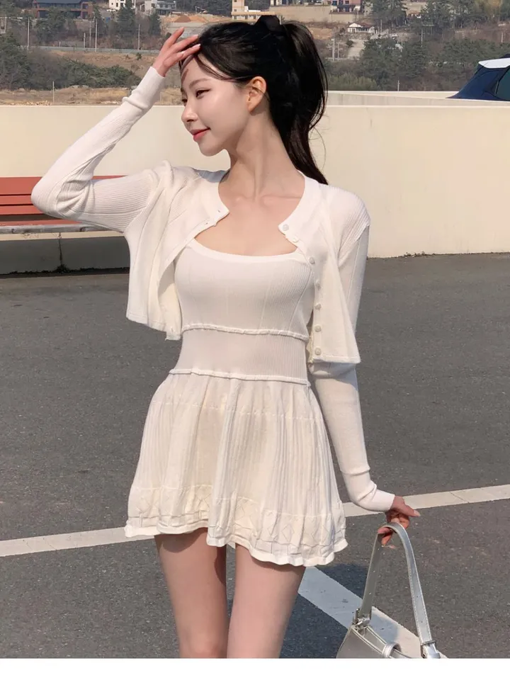 [여리무드🌹] 미닛 가디건 나시 원피스 세트 / 나시원피스 캉캉원피스 플레어 플리츠 미니원피스 니트 여름원피스 골지원피스 얇은 봄가디건 봄원피스 크롭가디건 골지가디건 볼레로 상세 이미지 14