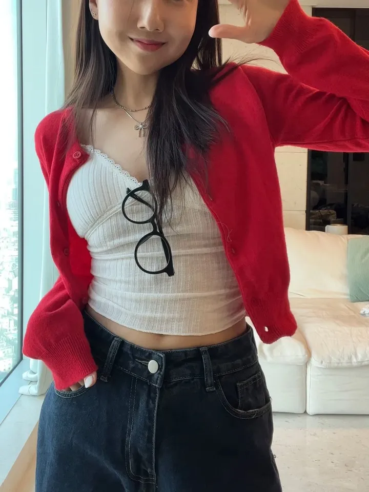 [캐시미어🧶여리핏] 메리 라운드 캐시미어 울 니트 가디건 봄 여름 가을 겨울 개강룩 레드 상세 이미지 11