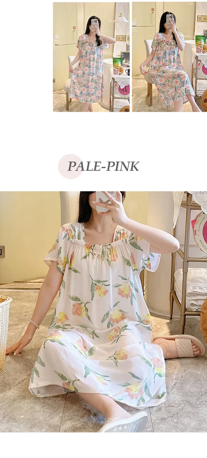 러블리 플라워패턴 홈웨어 💐 꽃무늬 앞셔링 반팔원피스 여름파자마 잠옷선물 CW루체 상세 이미지 7