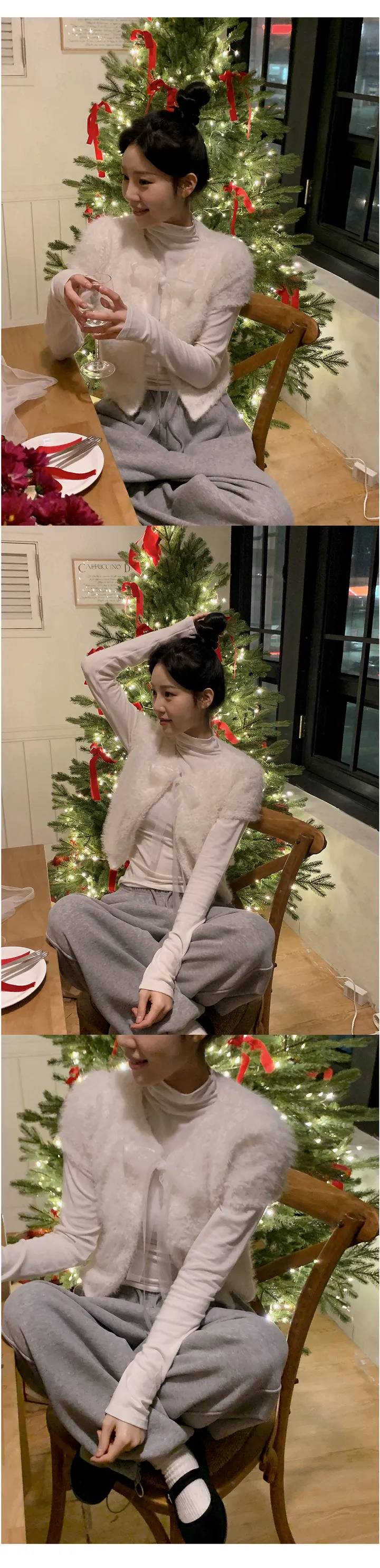 [하객룩][리본탈부착가능][리본 셋트][MADE][자체제작][국내 생산]스노우 시어 쉬폰 리본 퍼 반팔 가디건 (3color) 상세 이미지 21