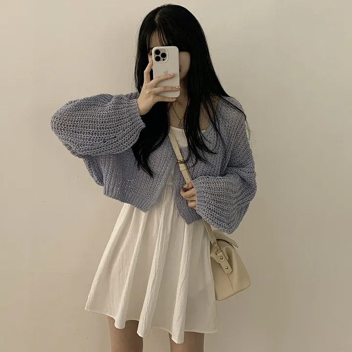 [고퀄!살탐방지] 왕박시 린넨 부클 여름니트 벌룬 크롭가디건 상세 이미지 18