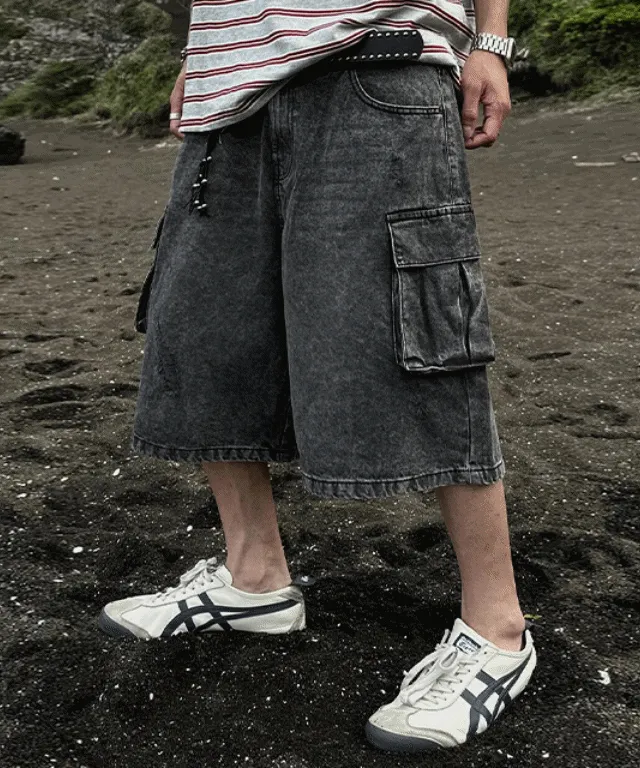 【SATIIIZ】Reves ST Carpenter Bermuda Pants SATIIIZ】Denk vintage Carpenter Bermuda denim pants (SATiiiZ