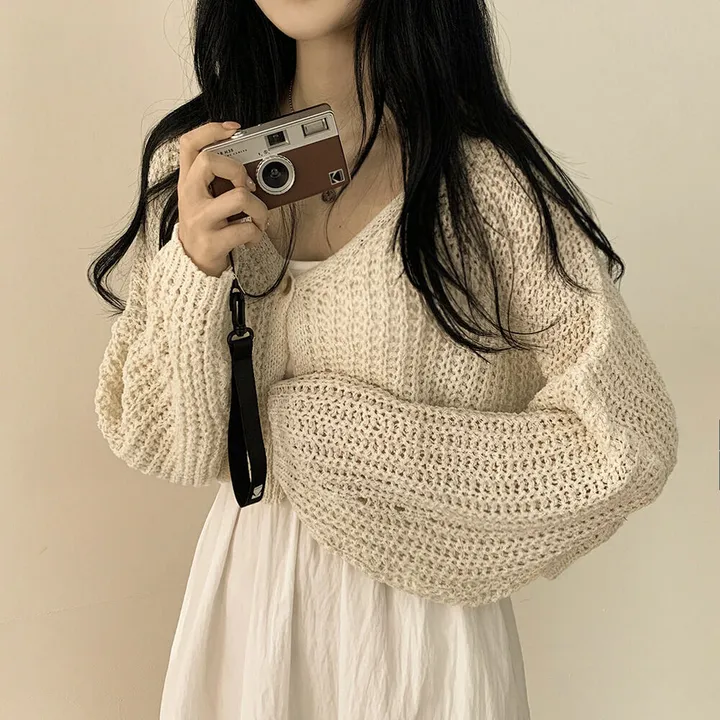 [고퀄!살탐방지] 왕박시 린넨 부클 여름니트 벌룬 크롭가디건 상세 이미지 5