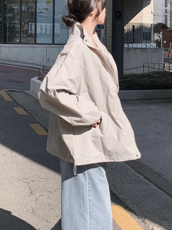[트렌치 바람막이🤍/아우터맛집!] 트렌치바람막이 야상 하이넥 바람막이 숏트렌치 간절기아우터 데일리룩 숏야상 봄 자켓 오버핏자켓 상세 이미지 53