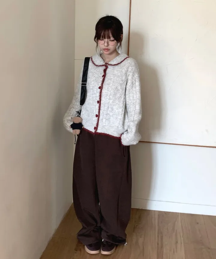 [MD추천✨러블리] 우토 하트 단추 카라 배색 니트 가디건 봄 가을 / 니트가디건 가디건 봄가디건 아우터 바람막이 청자켓 뮤잉 상세 이미지 8