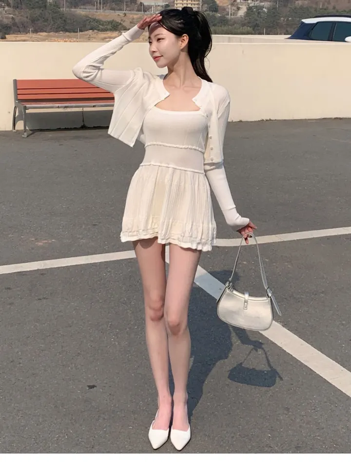 [여리무드🌹] 미닛 가디건 나시 원피스 세트 / 나시원피스 캉캉원피스 플레어 플리츠 미니원피스 니트 여름원피스 골지원피스 얇은 봄가디건 봄원피스 크롭가디건 골지가디건 볼레로 상세 이미지 16