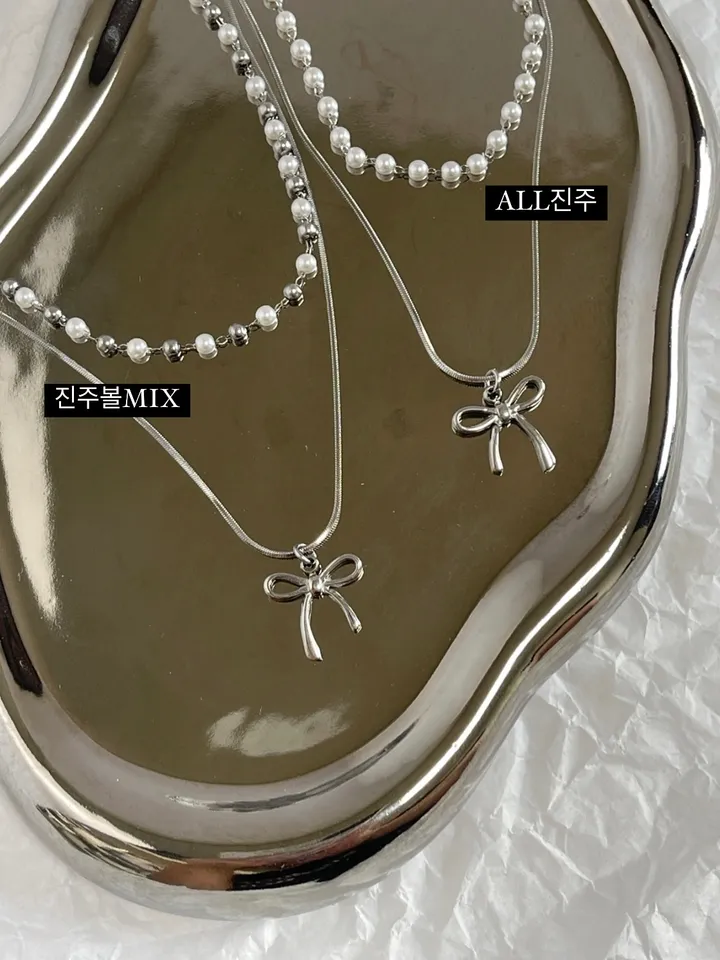 ❤️주문폭주❤️[블랙추가/분리형추가] 리본 진주 초커 레이어드 목걸이 (5color/2type/3size) 상세 이미지 3