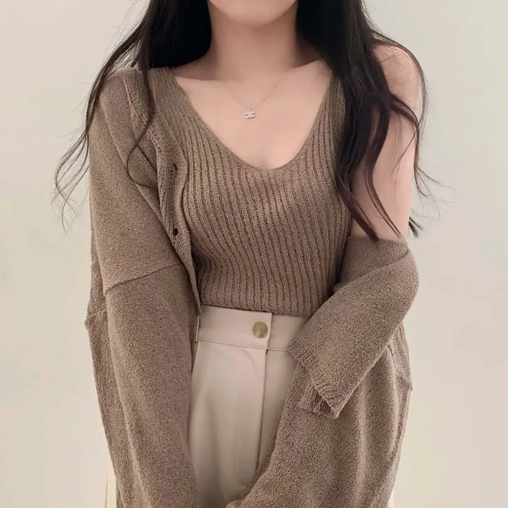 [✨SET가격/3천장 돌파!✨]피부에 달라붙지 않는, 부클 가디건+나시 투피스 세트 상세 이미지 29