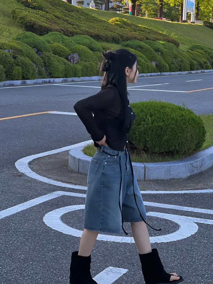 당일발송🔥핏보장 - 빈티지 캐주얼 데님 5부바지 - 버뮤다팬츠 상세 이미지 12