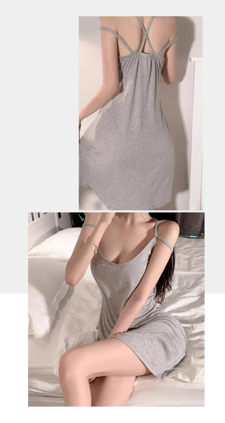 쫀득 부들 크로스 원피스 홈웨어 면원피스 섹시원피스 상세 이미지 6