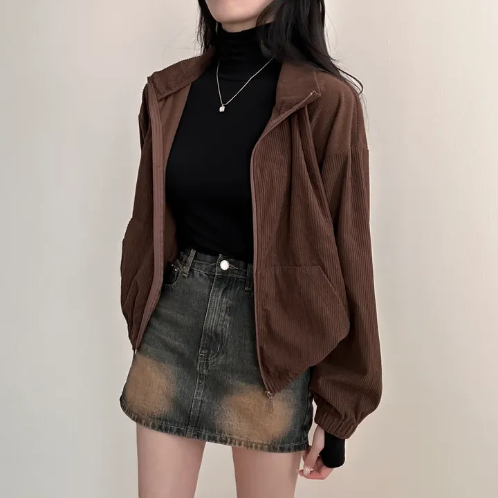 감성100% [최저/Y2K] 카라멜 코듀로이 반집업 - 5color 상세 이미지 19