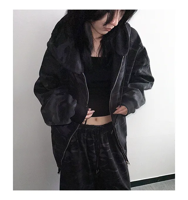 (Unisex) 사비 카모 절개 후드 집업 투웨이 집업 밀리터리 이중지 합포 트레이닝 상의 상세 이미지 9