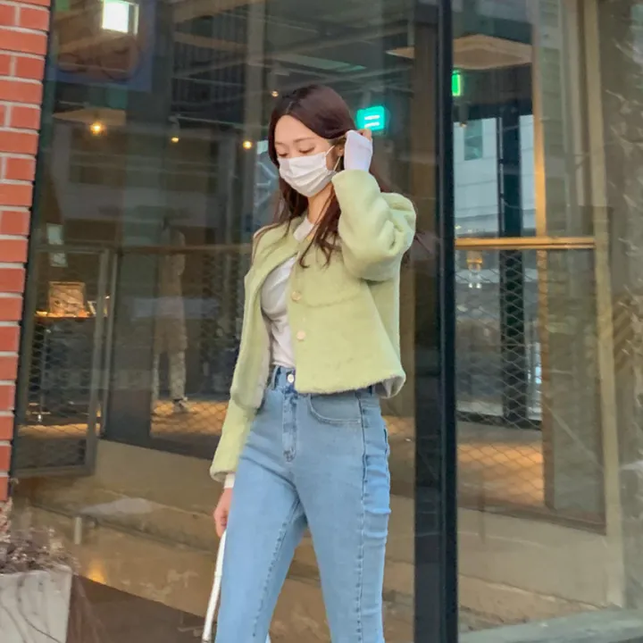 [2천장돌파‍🔥누빔선택!!] 앙고라 트위드 국내 펄 콕콕 퍼 겨울 트위드 자켓 노카라 포켓 간절기 하객룩 크롭 숏자켓 그린 소라 아이보리 핑크 상세 이미지 66