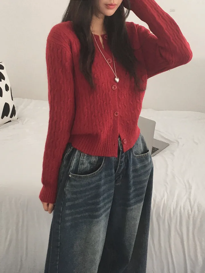 [전컬러입고!/고퀄!후기극찬❣️폭닥 케이블 꽈배기 단추니트가디건 여유핏!] 피오케이블꽈니트가디건 상세 이미지 19