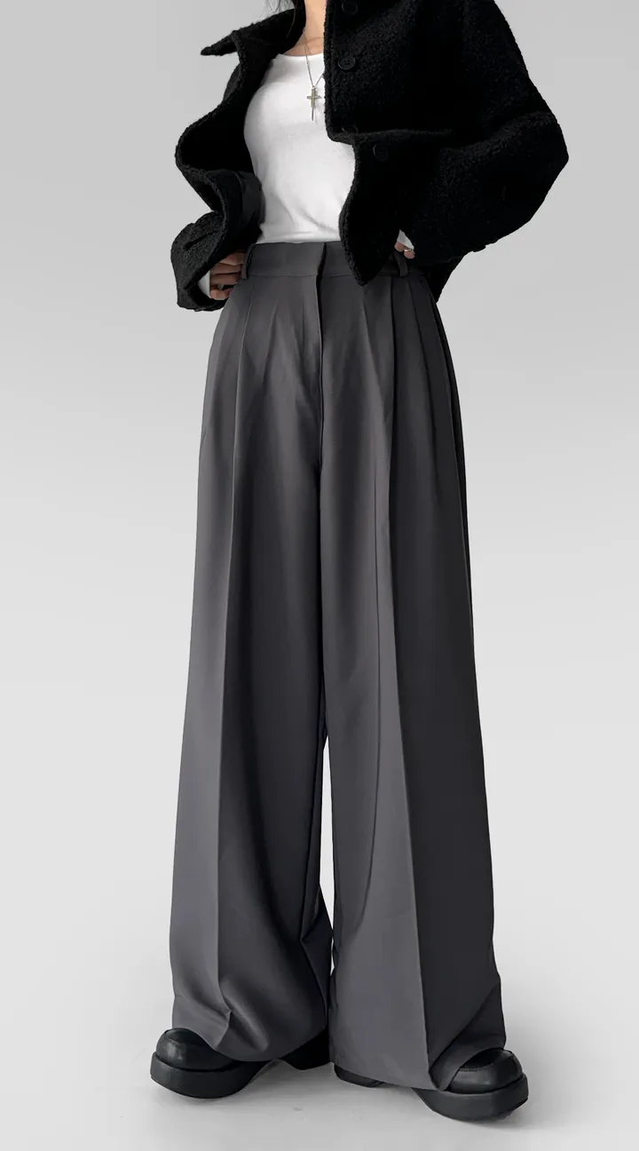 [~3XL/2기장] 르네상스 모더니즘 더블 핀턱 통 와이드 루즈핏 슬랙스 긴바지 롱팬츠 상세 이미지 9