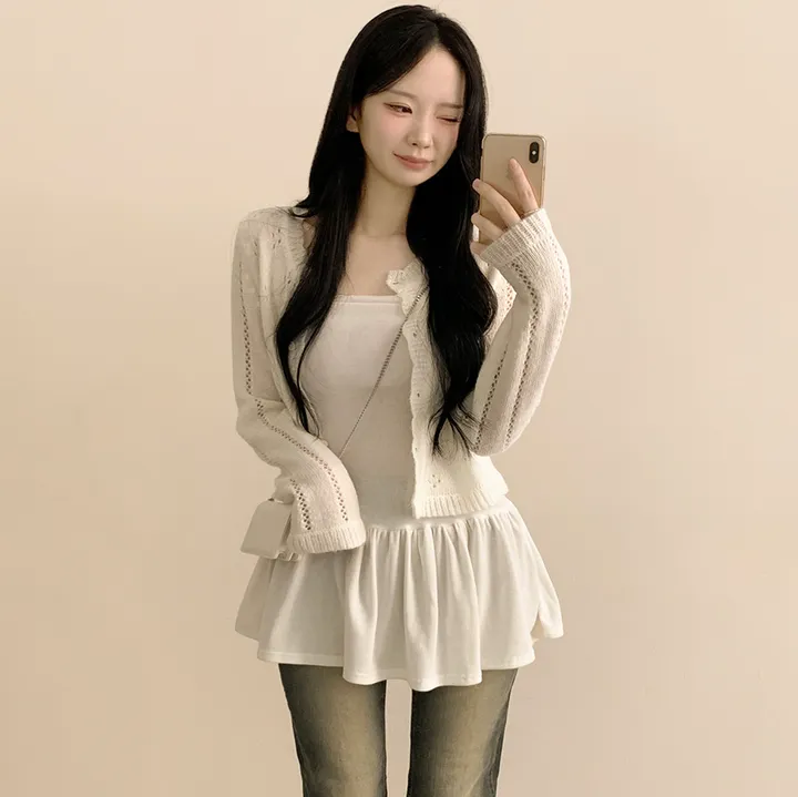 [벚꽃룩🌸/울함유] 펀칭 플라워 물결 크롭 니트 봄 딸기우유 여름가디건 상세 이미지 12