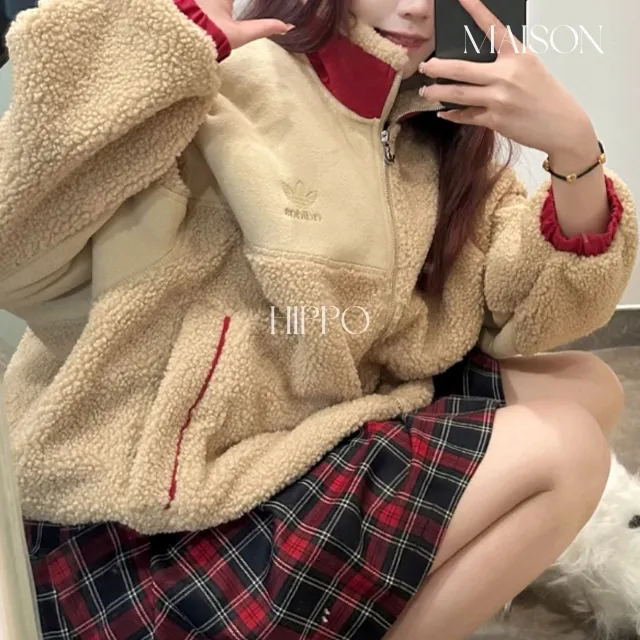 아디다스 오리지널 뽀글이 플리스 후리스 양털 쉐르파 집업 자켓 HY7277 상세 이미지 5