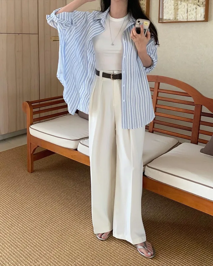 사계절필수!! (벨트set) 어반 하이웨스트 핀턱 롱 와이드 슬랙스 (5color) 상세 이미지 18