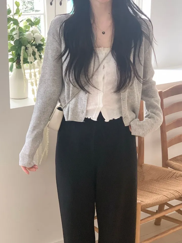 레이 여름 린넨 골지 크롭 라운드 긴팔 가디건 (9color) [ 봄 여름 살안타템 데일리룩 기본 베이직 ] 상세 이미지 5