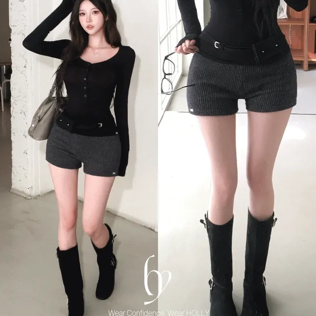 (s,m) [쫀쫀🪡이너코디템] made 마인드 겉기모 골지 니트 숏팬츠 - 3color