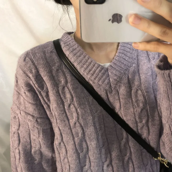 [컬러믹스,봄] 루즈핏 꽈배기 니트 / 봄가을, 매일입는 스프링 케이블 울니트 / 보카시 브이넥 오버핏 긴팔티 상세 이미지 24