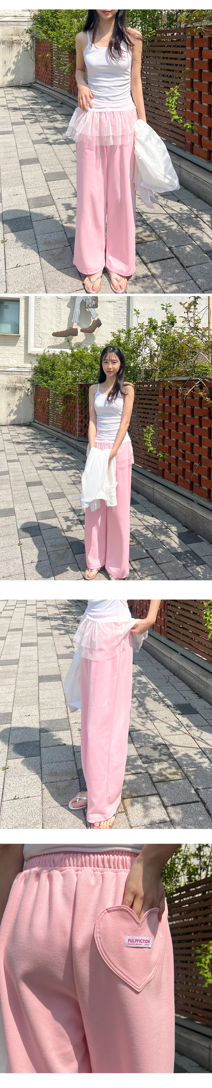 퍼니걸스 7976 밴딩 하트 패치 와이드 롱 트레이닝 팬츠 상세 이미지 2