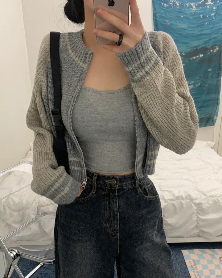 bori two way raglan crop Knit zip-up (3color) 상세 이미지 2