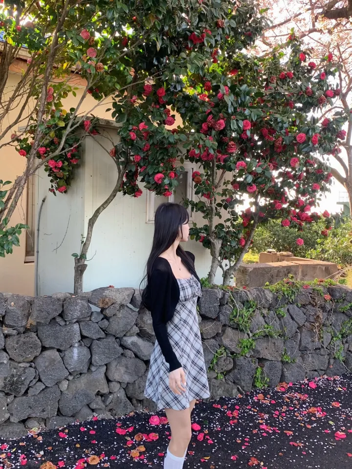 [세트가격❤️/예쁨보장!] 린넨 체크 셔링 리본 플레어 a라인 볼레로 크롭 가디건 원피스 투피스 세트;3color <여행룩/길이오절/핏존예!> 상세 이미지 33
